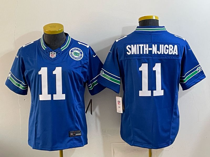 Youth Seattle Seahawks #11 Smith-Njigba Blue 3th generations Throwback 2026 Nike Limited NFL Jersey style 03